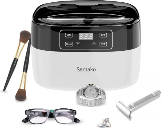 Samako Professioneller Ultraschallreiniger - Reinigungsgerät - Ultraschallbad - Brillen - Schmuck - Uhr - Make-up Pinsel - 750 ml