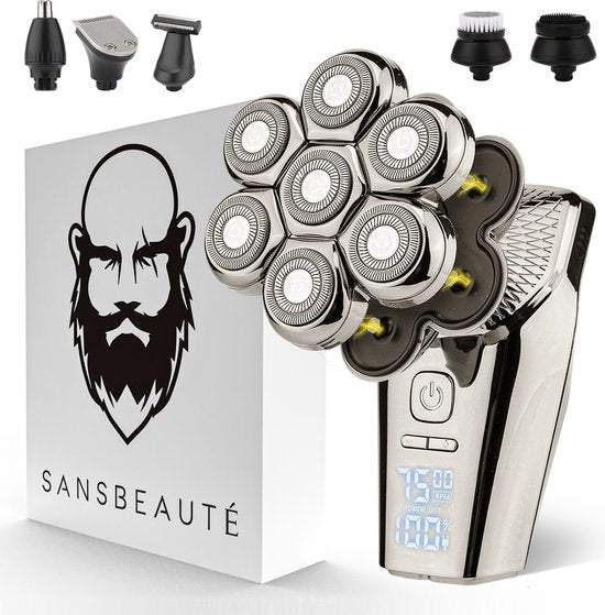 6-in-1 Rasierer für Männer - Trimmer - Clipper - Sansbeauté® SkullSharp PRO MAX - Elektrischer Gesichts- und Kopfrasierer - Schädelrasierer - Kopfrasur - Nass & Trocken - Elektrisch