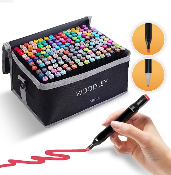 Woodley Double-sided Markers - 168 Farben - Für Erwachsene und Kinder - Marker - Doppelseitige Marker - Twinmarker - Alkoholmarker