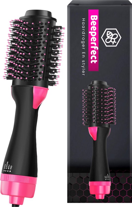 Beeperfect 3-in-1 Haartrockner & Volumenspender - Föhnbürste rund - Zauberbürste - Ionentrockner in einem Schritt - Multistyler für Kurz/Lang/Style/Locken- 1000W