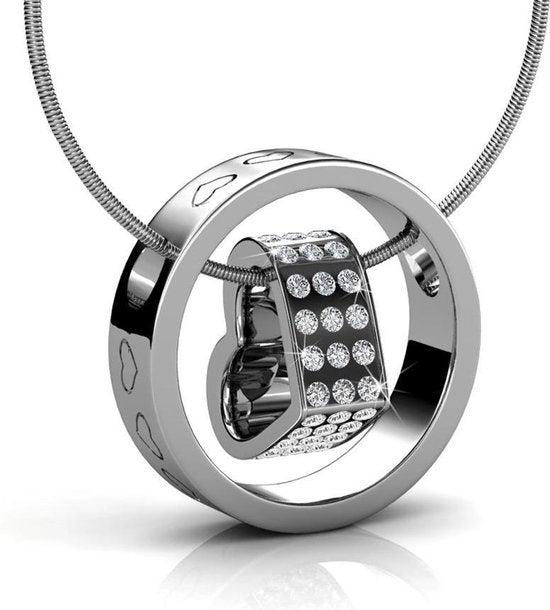 Yolora Damen-Halskette mit Herz-Anhänger und Kalpa Camaka Kristallen - Farbe Silber - 18K Weißgold vergoldet - Geschenkverpackt