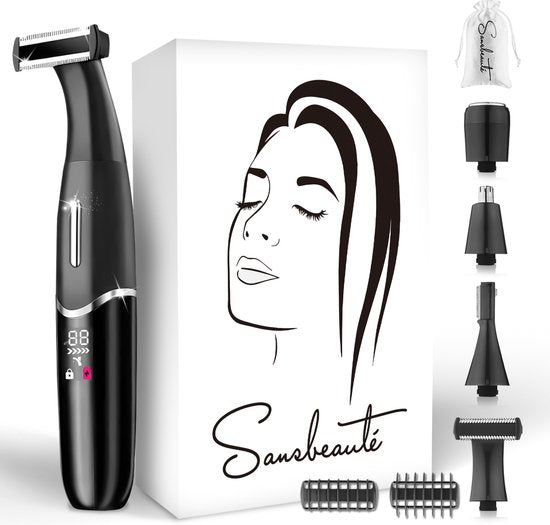 4-in-1 Bikini-Trimmer + Reisetasche - Sansbeauté® - Gesicht - Achseln - Beine - Bikinizone - Augenbrauentrimmer - Gesichtshaarentfernung Damen - Intimzone - Ladyshaves Bikini - Epilierer elektrisch