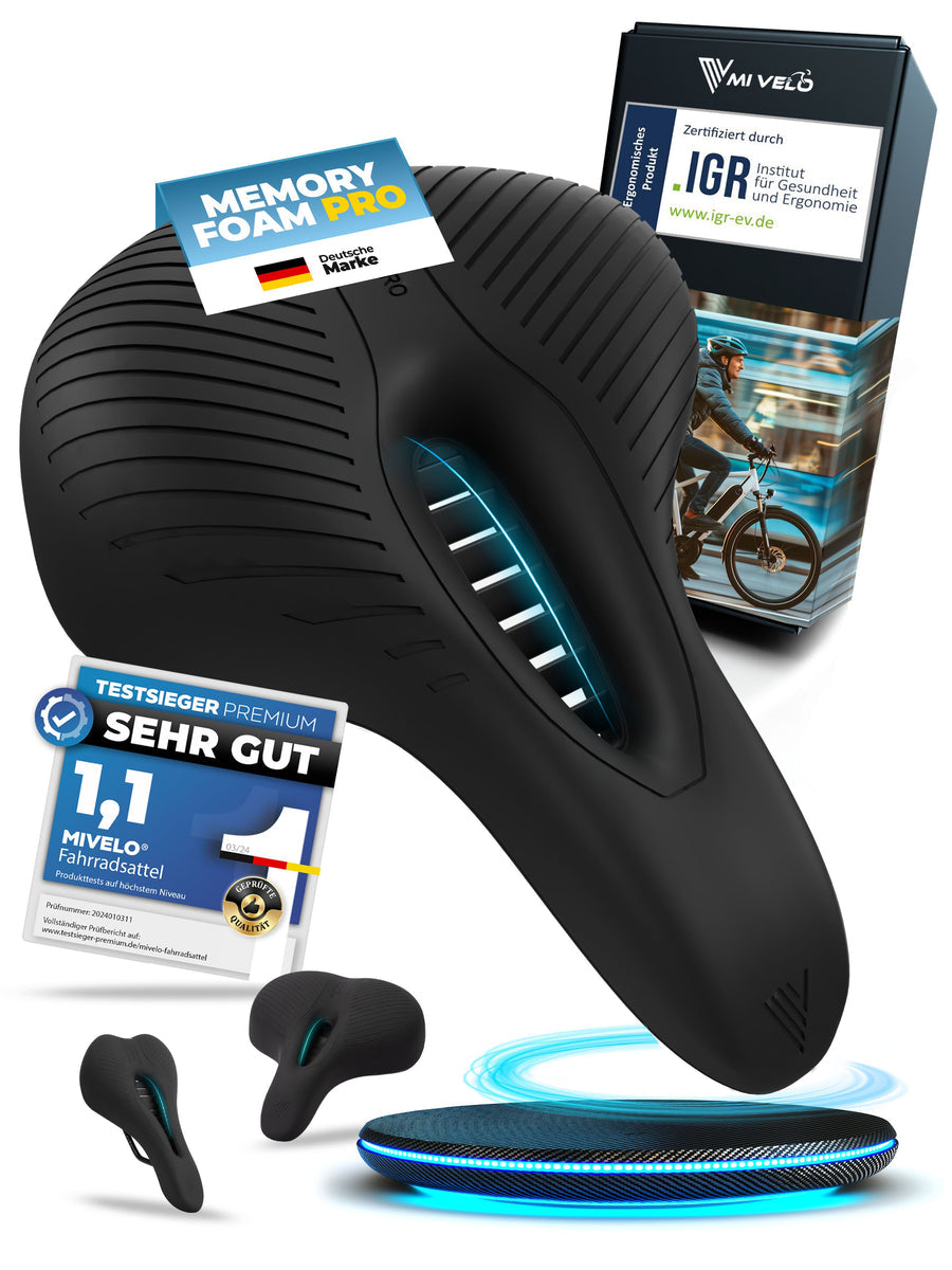 MIVELO Comfort Pro Fahrradsattel – Ergonomisch – 100 % Wasserdicht – 28 x 17