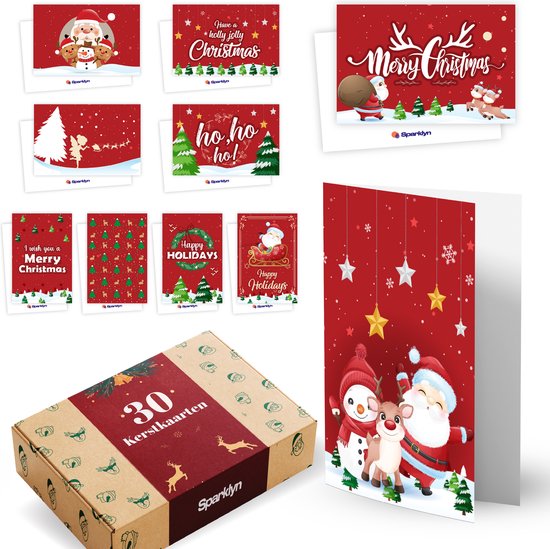 Sparklyn 30x Luxus doppelseitige Weihnachtskarten mit Umschlägen - Blanko - 15x10 cm - Weihnachtskarten 2023 - Modern