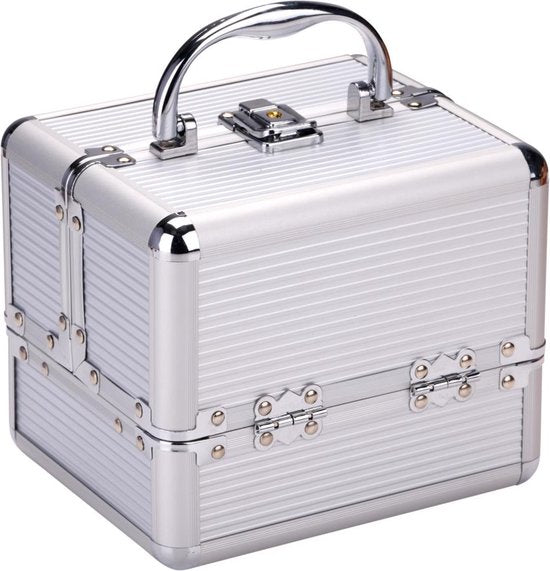 Touch Of Beauty Schminkkoffer Silber - Kosmetischer Organizer - mit Griff und Schlüsselschloss