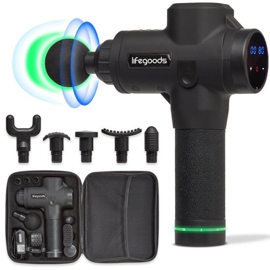 LifeGoods Massagepistole - 6 Aufsätze - 30 Stufen - Professionelles Massagegerät - Schwarz