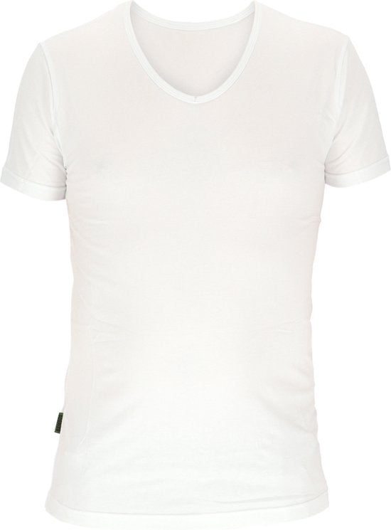Basset Damen/Herren Bambus-T-Shirt V-Ausschnitt Weiß