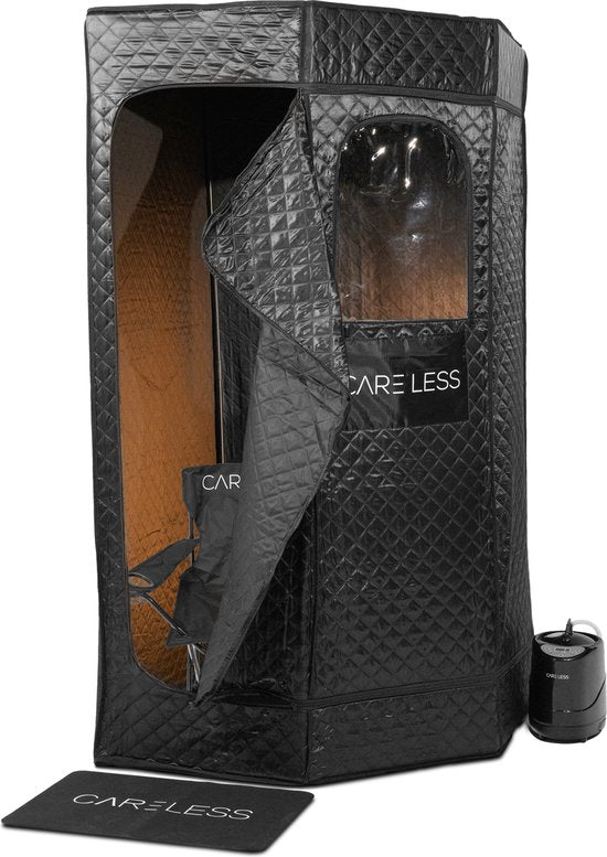 Care Less - Mobile Sauna - tragbares Dampfsaunazelt - mit Dampferzeuger - für 2 Personen - inkl. Stuhl - Schwarz