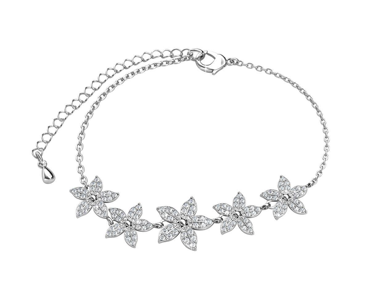 Yolora Damen Blumenarmband mit Kalpa Camaka Kristallen - Silber - 18K Weißgold plattiert - Geschenkbox - Muttertagsgeschenk