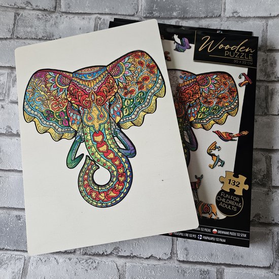 Holzpuzzle Elefant | einzigartige Puzzleteile in Tierform | 137 Puzzleteile | Puzzle für Kinder und Erwachsene | Größe 30 X 22