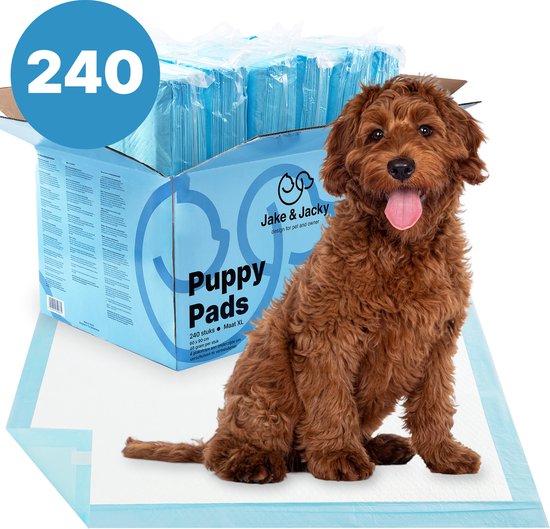 Jake and Jacky 240 Puppy Training Pads 60 x 90 cm - mit Klebestreifen - Toilettentraining Hund - Hundetoilette - Pinkelpads Hund - Extra Large