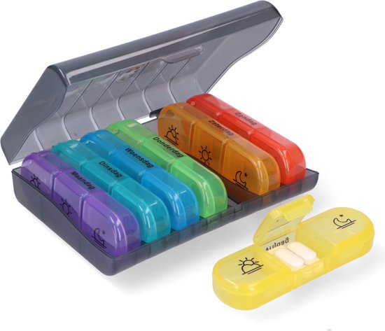 Gandria Pillenbox 7 Tage - Herausnehmbare Pillenbox - Medizinbox mit 21 Fächern - Medizinbox mit stabilem Verschluss - 3 Fächer pro Tag - 7 Farben