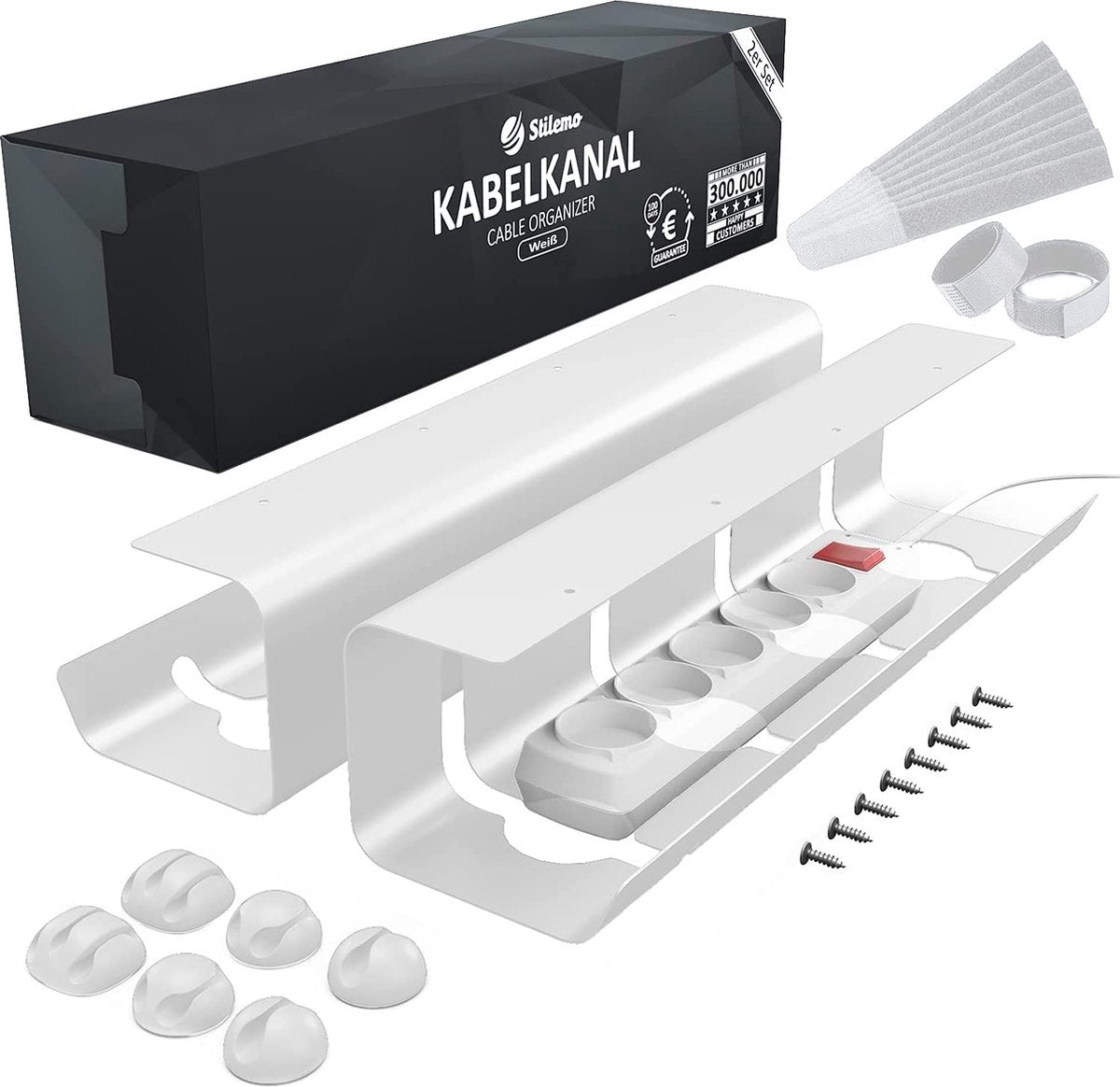 Stilemo Cable Tray Desk 2 Piece - Kabelhalter 43 CM - Kabelorganisator 5 KG Tragfähigkeit - Weiß