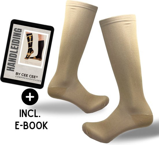 Kompressionssocken 1 Paar Stützsocken Damen und Herren - Kompressionssocken - Laufsocken - Sportsocken - Beige - S-M