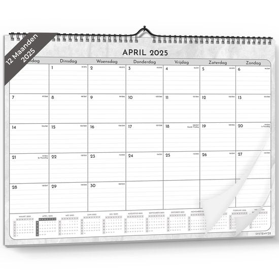 Systemyze Monatskalender 2025 Aufhängbar 12 Monate - Kalender - Jahreskalender - Monatsplaner - Wandkalender - Jan 2025 bis Dez 2025 - 43 x 33cm