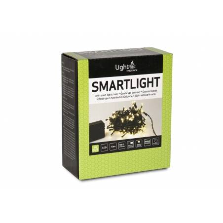 Smart Light LED - 10 m - 100 warmweiße Glühbirnen - grünes Kabel - Modulator - Batterien nicht enthalten