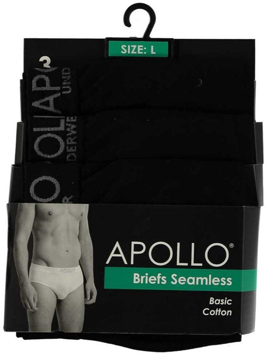 Apollo Unterwäsche Nahtlos Männer Baumwolle Schwarz 3 Stück Größe M