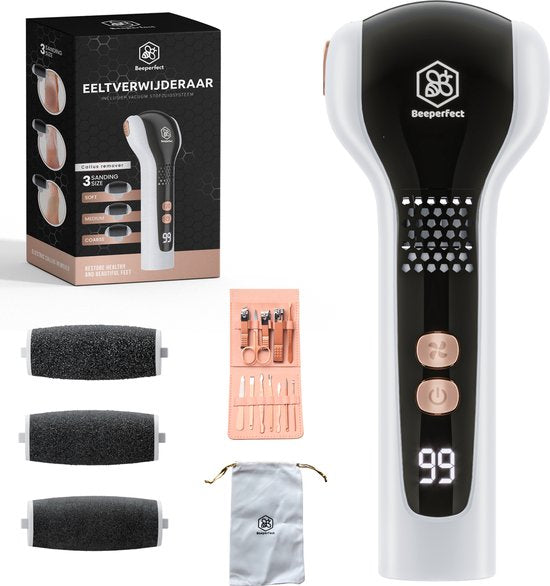 Beeperfect® Elektrischer Hornhautentferner - Mit Vakuumsystem - Fußfeile - Hornhautfeile - IPX7 Wasserdicht - Inklusive 6 Rollen - Kostenloses Pediküreset