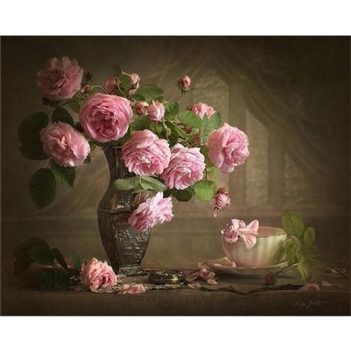 Büro Malen nach Zahlen - Vase mit Rosen - 40x50cm - 3 Pinsel