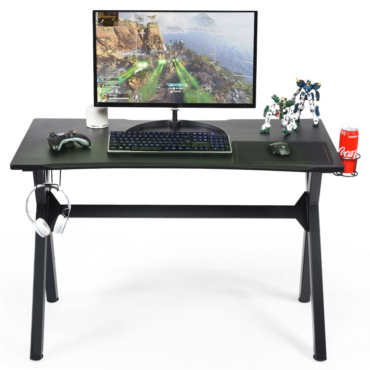 Coast Desk mit Getränkehalter und Kopfhörerhaken - Max. 100 kg - X-Beine - 115 x 60 x 76 cm - Schwarz