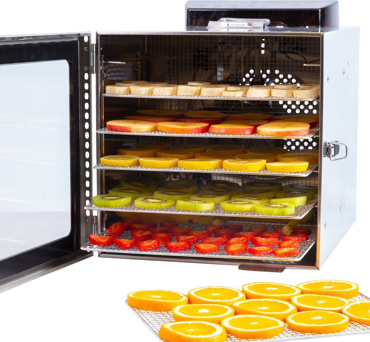 Vita5 Nobel S Food Dehydrator - Dörrgerät - Edelstahl - 24-Stunden-Timer - 30-90Â°C - 400 Watt - LED-Kontrollfeld - Dehydrator - 6 Schichten