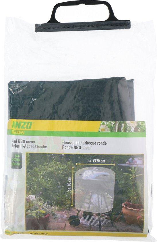 Kinzo BBQ-Abdeckung - BBQ-Schutzhülle für runde Grills - wasserdicht - strapazierfähiges und wiederverwertbares Polyethylen - 70 x 80 CM - Schwarz