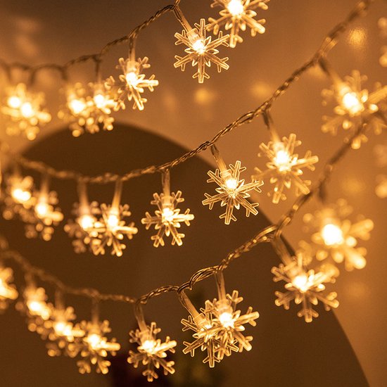 Giftmas LED-Lichtvorhang Schneeflocken - Indoor-Weihnachtsbeleuchtung - Batteriebetriebene Weihnachtsbeleuchtung - Weihnachtslichtgirlande - 50 LEDs - 6m - Weihnachtsdekoration - Lichtergirlande - Weihnachtsdekoration