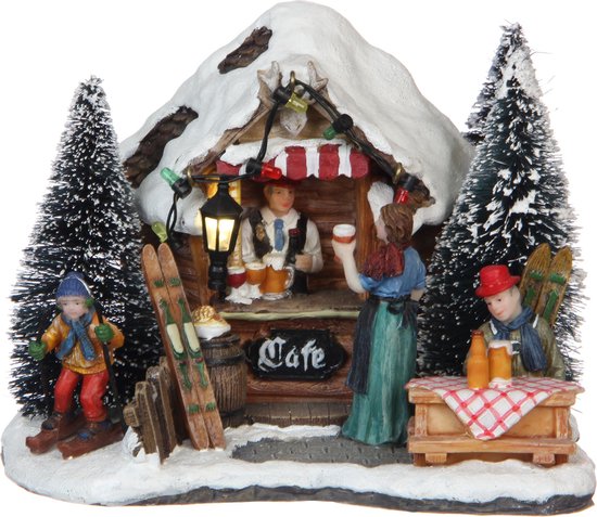 LuVille Weihnachtsdorf Miniatur Ski Café - L15 x B14 x H11 cm