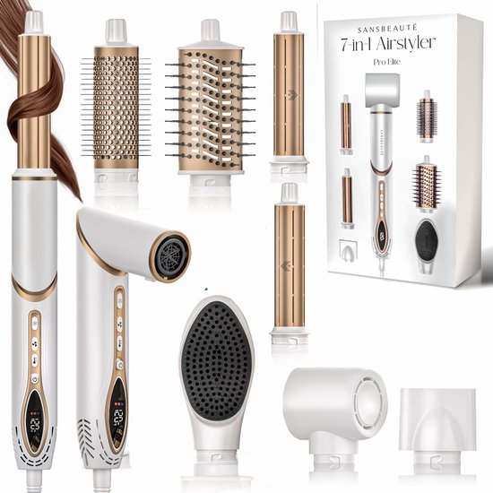 Sansbeauté® 7-in-1 Airstyler - Multistyler - Föhnbürste für kurzes Haar - Hairstyler - Föhnbürste - Wärmebürste - Lockenbürste - Lockenstab - Stylingbürste - Coldshot - Drehbares Kabel