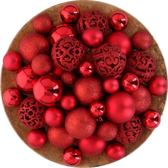 Giftsome Rotes Weihnachtskugelset - 101 Stück Weihnachtskugeln aus Plastik - Inkl. Spitze - 3/4/6 cm