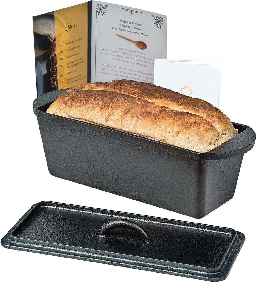 Chefarone Gusseisen Brotform - Brotform - Backform - Gusseisen - Inklusive Deckel - 35 x 13