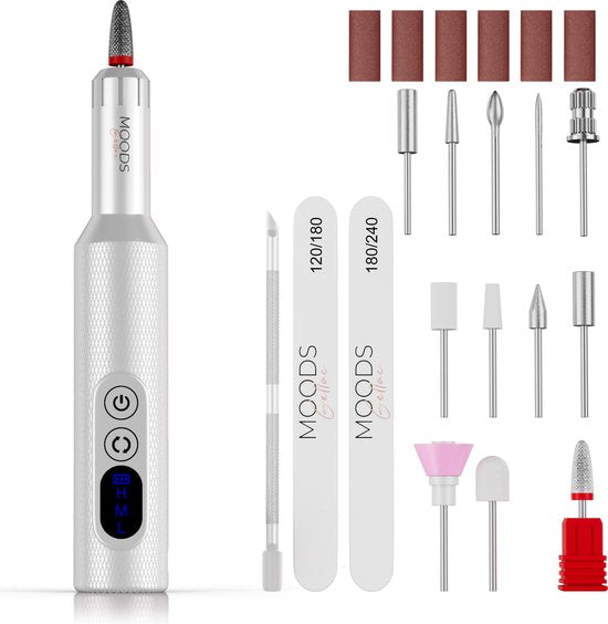 Moods Gellac Professional Electric Nail Grinder - 20000RPM - Cordless and Rechargeable - White - Nagelfeile - Maniküre & Pediküre Set - Nagelfeile Electric