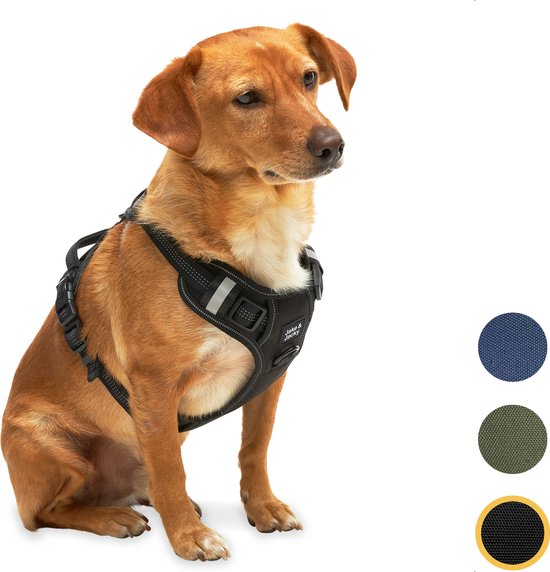 Jake und Jacky Hundegeschirr - Anti-Zieh-Geschirr - Hundegeschirr - Y-Geschirr Hund - Reflektierend - Schwarz - Größe S
