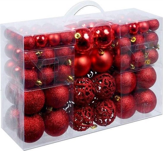 Weihnachtsgeschenke Weihnachtskugeln Set Rot - 100 Weihnachtskugeln aus Kunststoff - verschiedene Ausführungen - Ø 3/4/6 cm
