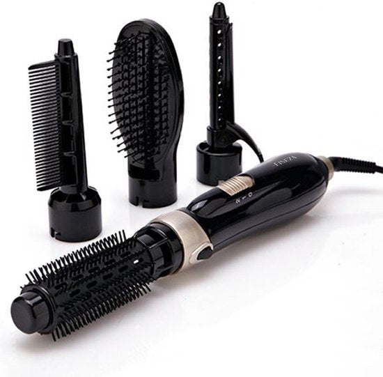 Fineza - Haartrocknerbürste - Haarbürste - Haartrockner - 4-in-1-Set - Haartrocknerbürste - Rundbürste - Lockenbürste - Stylingbürste - 4 Aufsätze - Schwarz