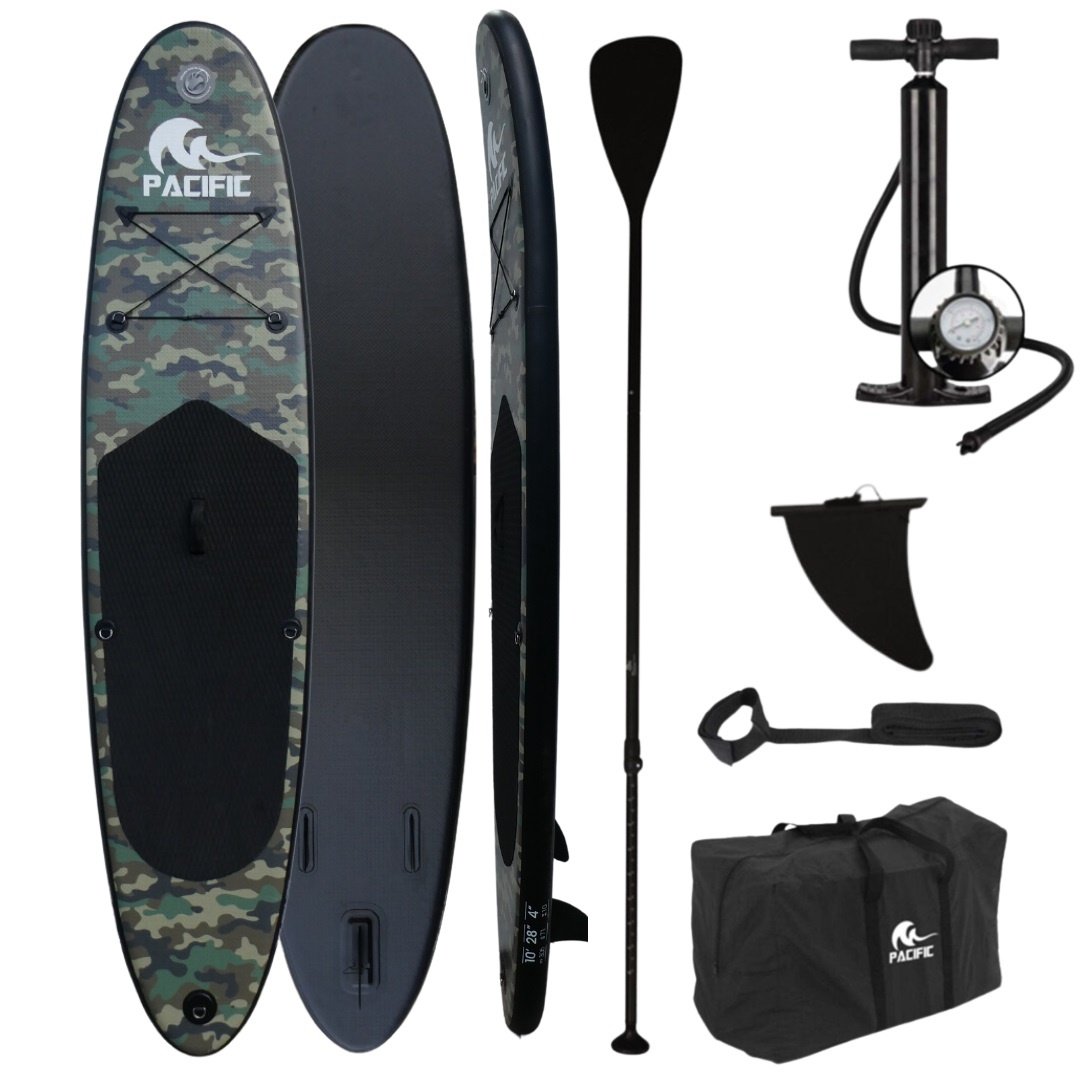 Pacific SUP Board - Special Edition - Aufblasbares Paddle Board - Komplettset - Max. 100KG - 305 x 71 x 10cm - Army Print/Camouflage - mit GRATIS wasserdichter Handytasche