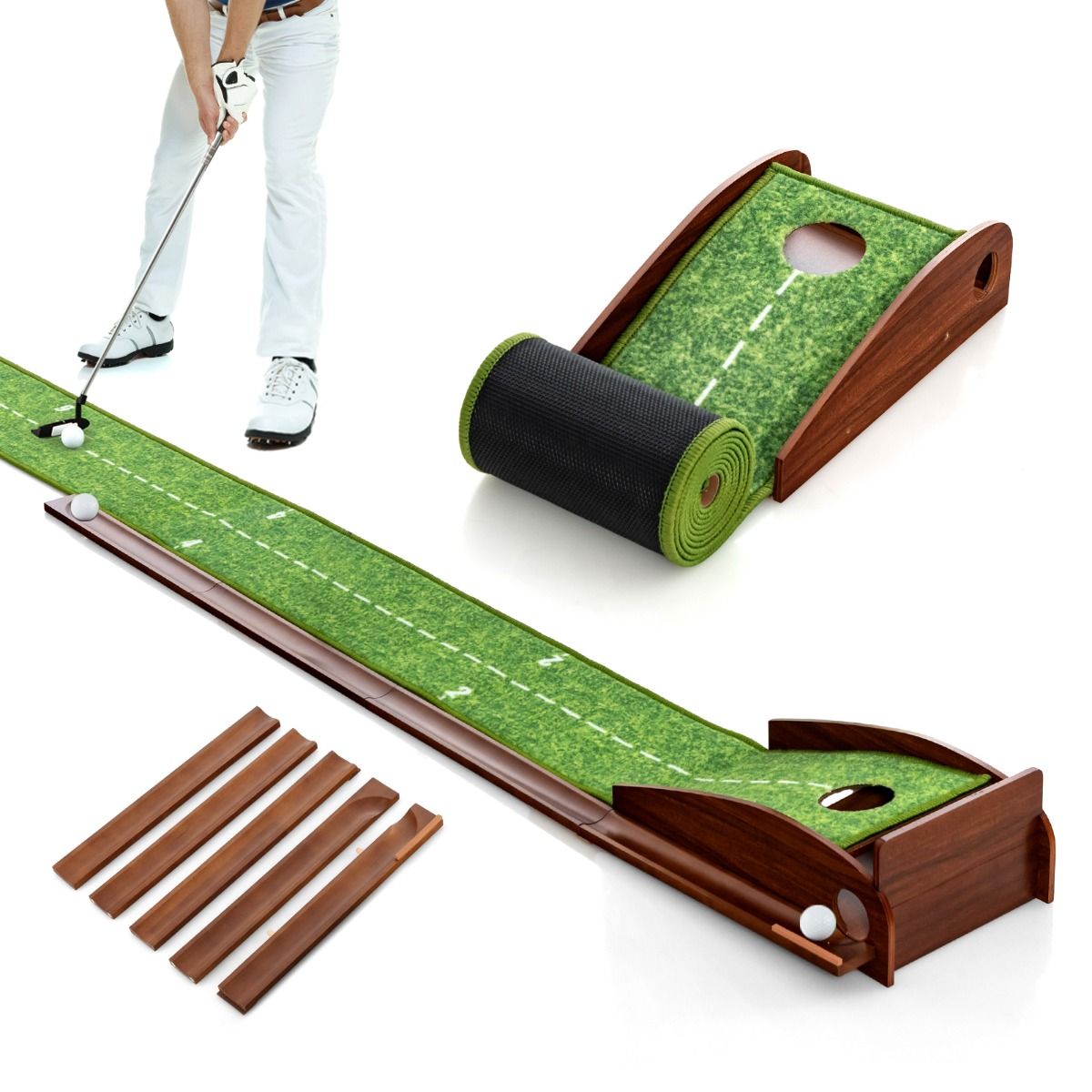 Coast Golf Übungsmatte - Automatische Ballrückgabe - Inklusive 3 Golfbälle - 277 x 29 x 15 cm – Bild 2