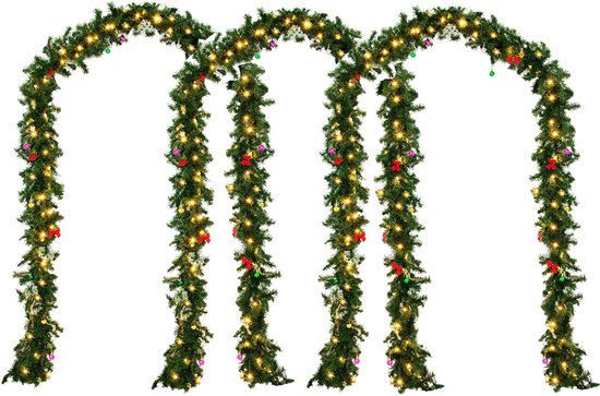 Casaria Girlande Weihnachtskranz SET OF 3 - 5m mit 80 LEDs inkl. Dekoration für drinnen & draußen