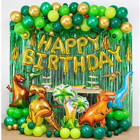 Dino Dekoration Geburtstag - Dino Thema Dekoration - Happy Birthday Dino Ballon - Dino Ballon Set Large- Dinosaurier Dekoration - 65 Artikel - Geburtstagsdekoration - Happy Birthday Ballons - Fienosa