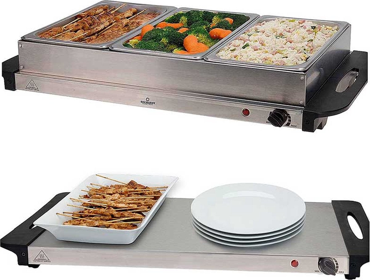 Excellent Electrics - Buffetwärmer Heizplatte Edelstahl 300W 53 x 35 x 10cm