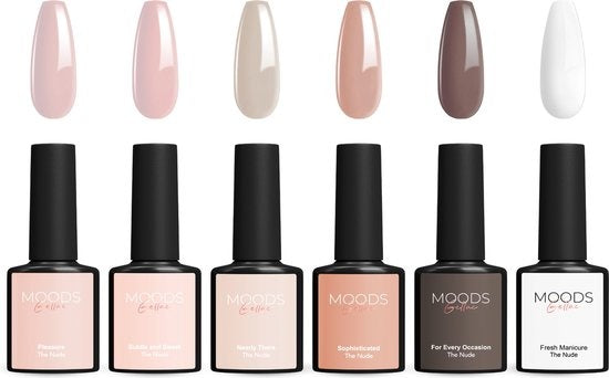 Moods Gellac 6-teiliges Set - Gel-Nagellack - 8ML - The Nude Edition - Gellac - Nägel - Gel Polish Starter Pack - Nude Farben