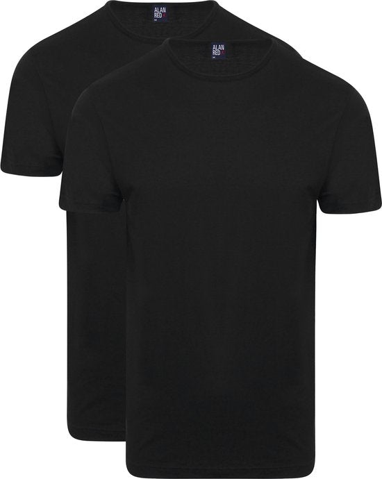Alan Red Derby O-Neck T-Shirt Schwarz (2Pack) - Größe S - Männer - Basic T-Shirt