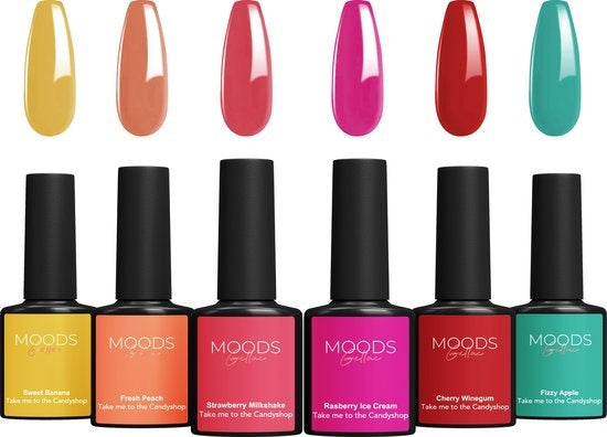 Moods Gellac 6-teiliges Set - Gel-Nagellack - 8ML - Take me to the Candyshop Edition - Gellac - Nägel - Gel Polish Starter Pack - Sommerfarben