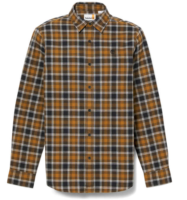 Timberland Braunes Langarmhemd aus Baumwolle - Klassisches Tartan-Design - Regular Fit - Größe L