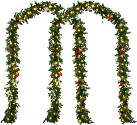 Casaria Girlande Weihnachtskranz 2er-Set - 5m mit 80 LEDs inkl. Dekoration für drinnen & draußen