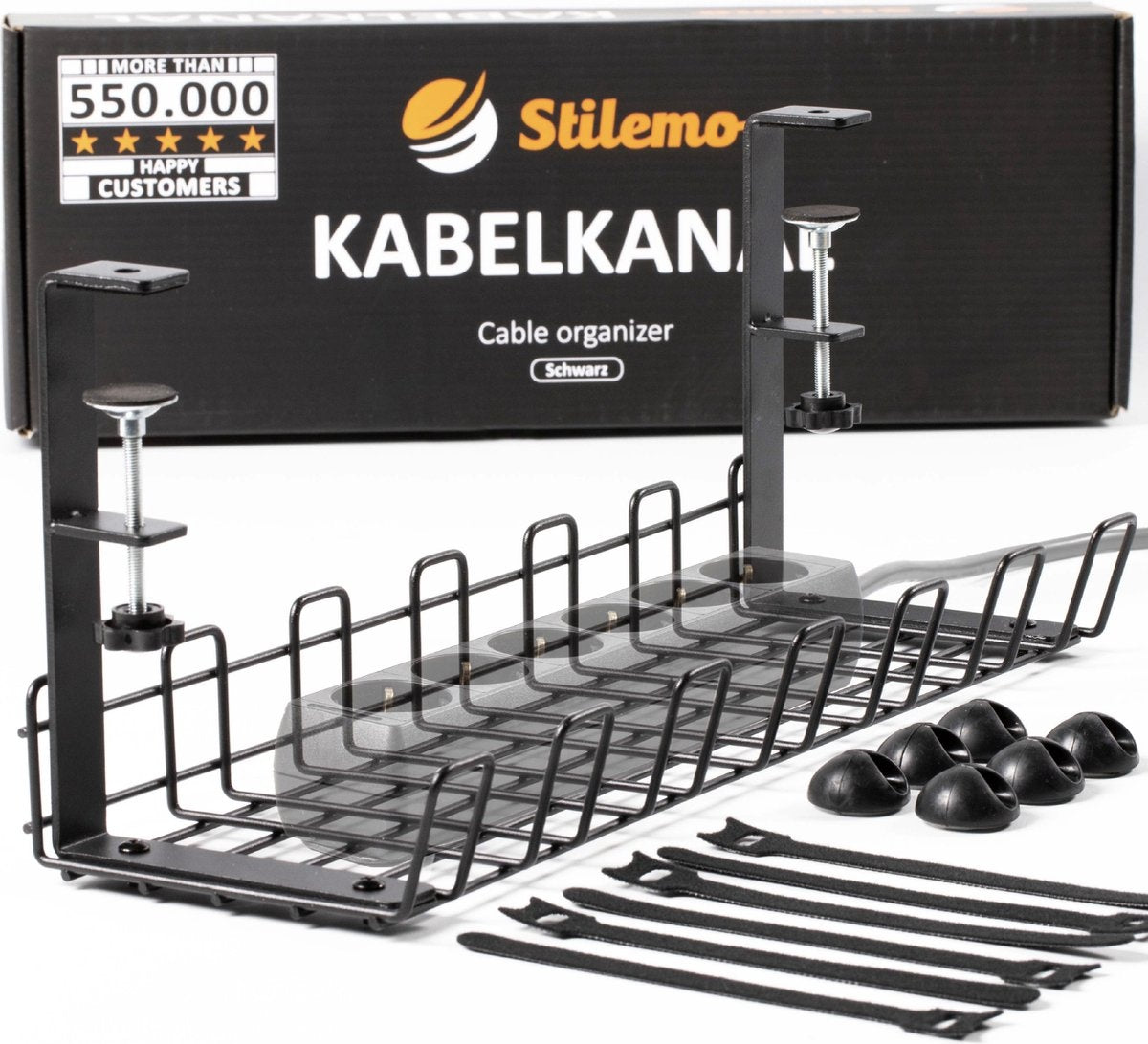 Stilemo Cable Tray Desk - Kabelhalter 38 CM - Kabelorganisator 10 KG Tragfähigkeit - Schwarz