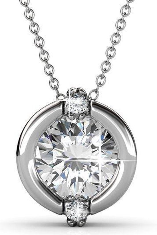 Yolora Damenhalskette mit rundem Anhänger - Kalpa Camaka Kristall - Silber - 18K Weißgold vergoldet - Damenhalskette Silber - Schmuck - Luxuriöse Geschenkverpackung Geschenkbox - Exklusive Geschenkbox - Schöne Geschenkverpackung