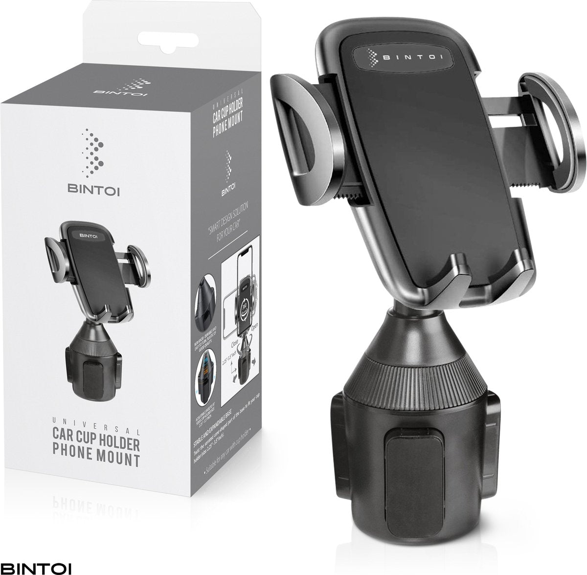 Bintoi T300 Telefonhalterung Auto - Universal - Für Getränkehalter - Schwarz - Einstellbar 6-9 cm - Höhe 18 cm