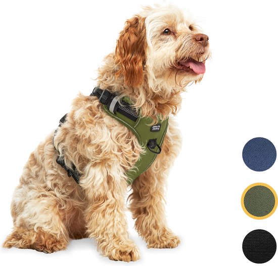 Jake und Jacky Hundegeschirr - Anti-Zieh-Geschirr - Hundegeschirr - Y-Geschirr Hund - Reflektierend - M - Grün