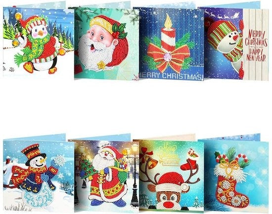 Rubye Diamantmalerei Weihnachtskarten - Diamantmalerei Erwachsene - mit Umschlägen - Weihnachten - 8 Stück